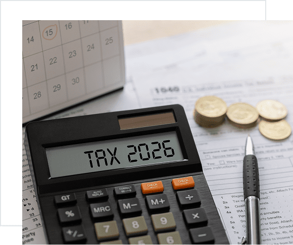 Tax preparation with calendar and coins