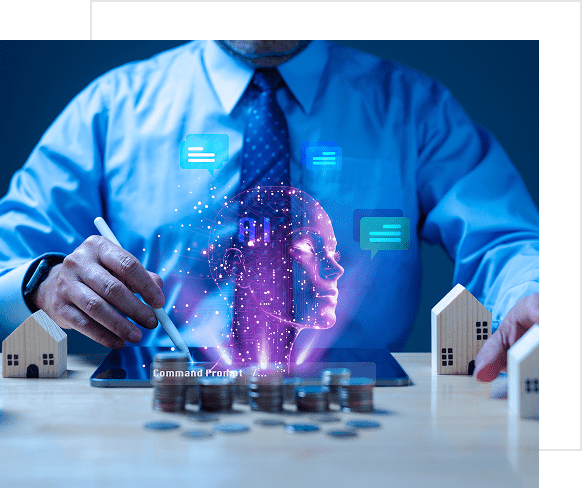 Businessman with digital screen and holographic head