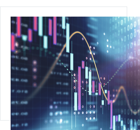 Stock market chart with digital overlay